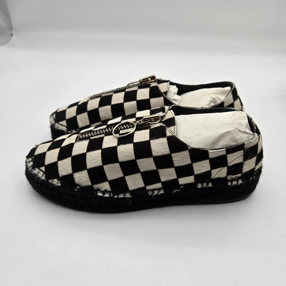 Alexander Wang Womens Black Checkered Devon Zip Calf Hair Espadrille Shoes 37